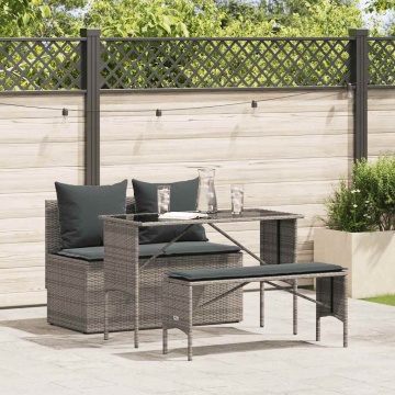 Set mobilier de grădină cu perne, 3 piese, gri, poliratan - Img 1