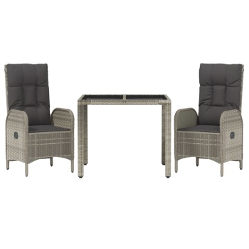 Set mobilier de grădină cu perne, 3 piese, gri, poliratan - Img 3