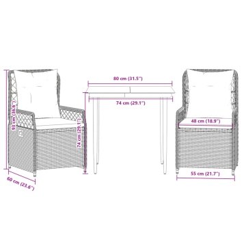Set mobilier de grădină cu perne, 3 piese, gri, poliratan - Img 7