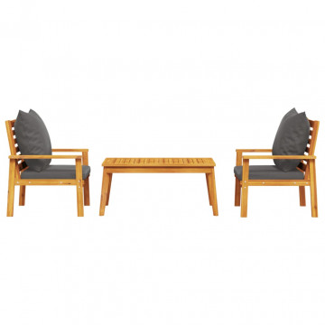 Set mobilier de grădină cu perne, 3 piese, lemn masiv acacia - Img 3