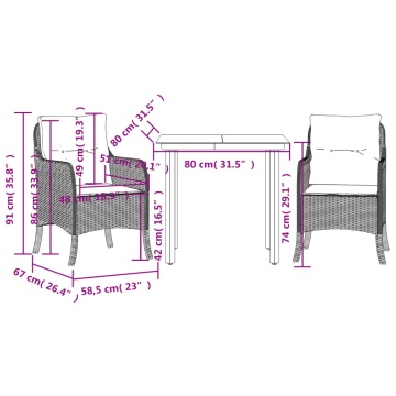 Set mobilier de grădină cu perne, 3 piese, maro, poliratan - Img 6