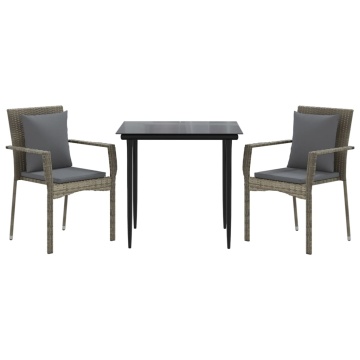 Set mobilier de grădină cu perne, 3 piese, negru/gri, poliratan - Img 3
