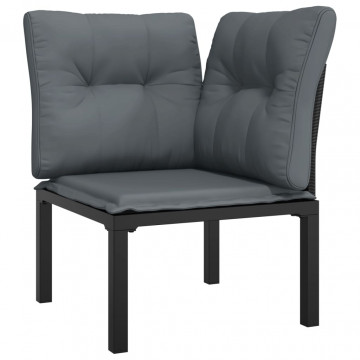 Set mobilier de grădină cu perne, 3 piese, negru/gri, poliratan - Img 4