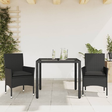Set mobilier de grădină cu perne 3 piese negru poliratan&sticlă - Img 1