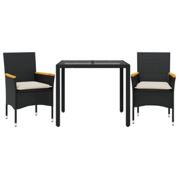 Set mobilier de grădină cu perne 3 piese negru poliratan&sticlă - Img 2