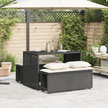 Set mobilier de grădină cu perne, 3 piese, negru, poliratan - Img 3