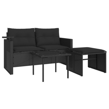 Set mobilier de grădină cu perne, 3 piese, negru, poliratan - Img 2