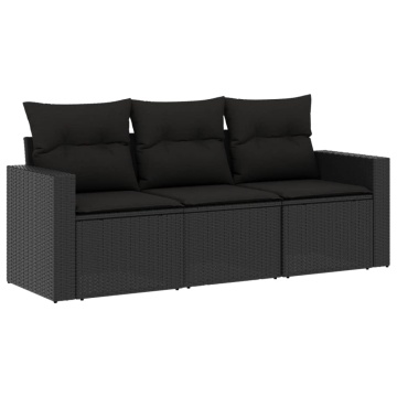 Set mobilier de grădină cu perne, 3 piese, negru, poliratan - Img 2