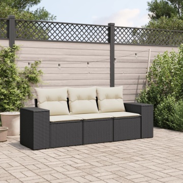 Set mobilier de grădină cu perne, 3 piese, negru, poliratan - Img 1