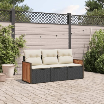 Set mobilier de grădină cu perne, 3 piese, negru, poliratan - Img 1