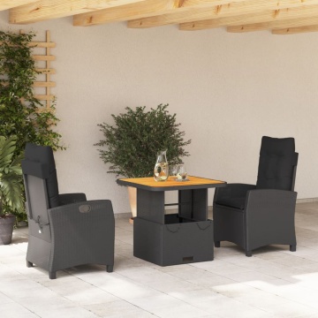Set mobilier de grădină cu perne, 3 piese, negru, poliratan - Img 1