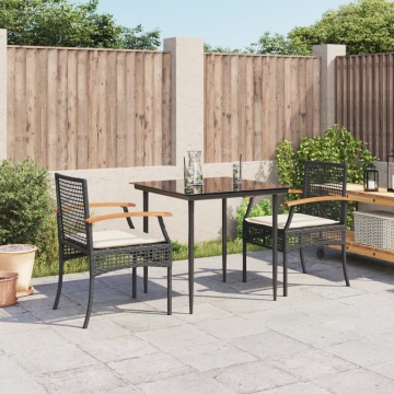 Set mobilier de grădină cu perne, 3 piese, negru, poliratan - Img 1