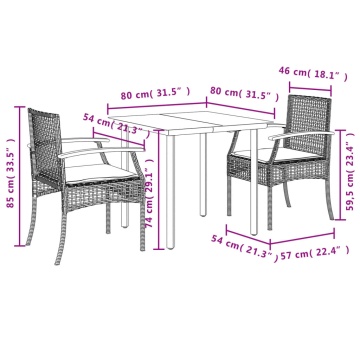 Set mobilier de grădină cu perne, 3 piese, negru, poliratan - Img 6
