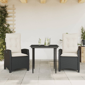 Set mobilier de grădină cu perne, 3 piese, negru, poliratan - Img 1