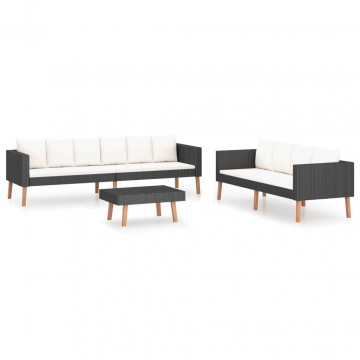 Set mobilier de grădină cu perne, 3 piese, negru, poliratan - Img 2