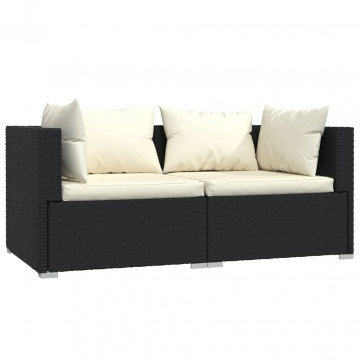 Set mobilier de grădină cu perne, 3 piese, negru, poliratan - Img 3