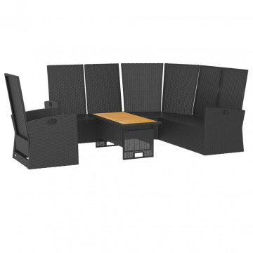 Set mobilier de grădină cu perne, 3 piese, negru, poliratan - Img 4