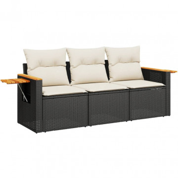 Set mobilier de grădină cu perne, 3 piese, negru, poliratan - Img 2