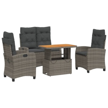 Set mobilier de grădină cu perne, 4 piese, gri, poliratan - Img 2