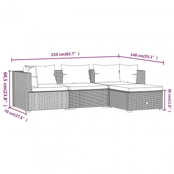 Set mobilier de grădină cu perne, 4 piese, gri, poliratan - Img 5