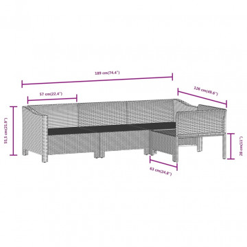 Set mobilier de grădină cu perne, 4 piese, gri, poliratan - Img 5