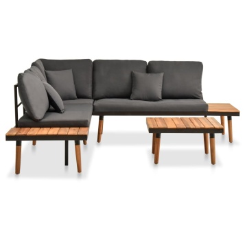 Set mobilier de grădină cu perne, 4 piese, lemn masiv de acacia - Img 2