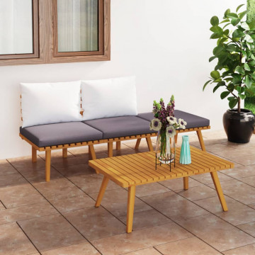 Set mobilier de grădină cu perne, 4 piese, lemn masiv de acacia - Img 1