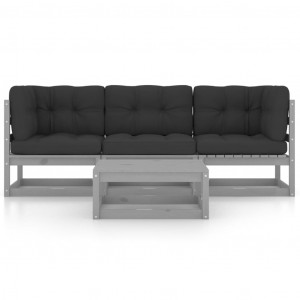 Set mobilier de grădină cu perne, 4 piese, lemn masiv de pin - Img 2