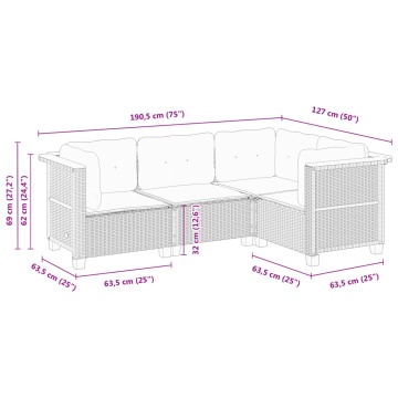Set mobilier de grădină cu perne, 4 piese, negru, poliratan - Img 5