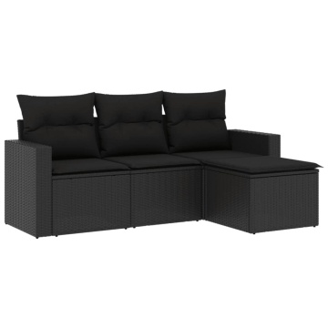 Set mobilier de grădină cu perne, 4 piese, negru, poliratan - Img 2