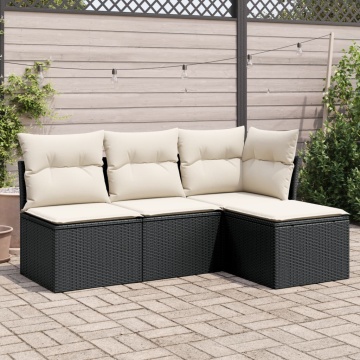 Set mobilier de grădină cu perne, 4 piese, negru, poliratan - Img 1