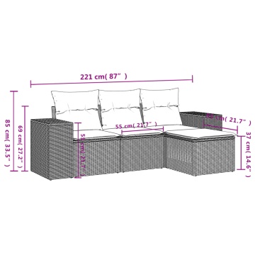 Set mobilier de grădină cu perne, 4 piese, negru, poliratan - Img 6