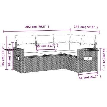 Set mobilier de grădină cu perne, 4 piese, negru, poliratan - Img 7