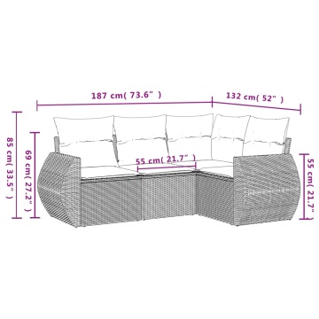 Set mobilier de grădină cu perne, 4 piese, negru, poliratan - Img 3