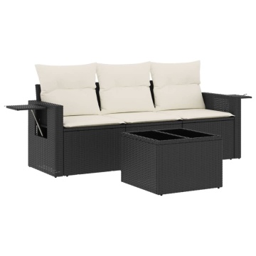 Set mobilier de grădină cu perne, 4 piese, negru, poliratan - Img 2