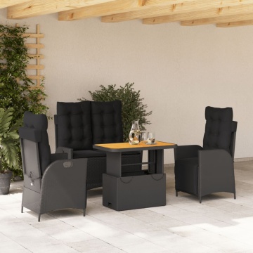 Set mobilier de grădină cu perne, 4 piese, negru, poliratan - Img 1