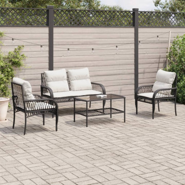 Set mobilier de grădină cu perne, 4 piese, negru, poliratan - Img 1
