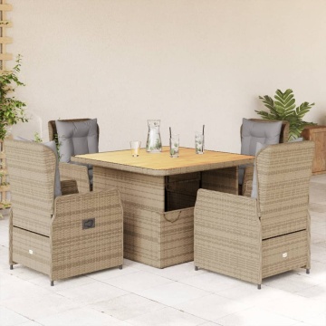 Set mobilier de grădină cu perne, 5 piese, bej, poliratan - Img 1