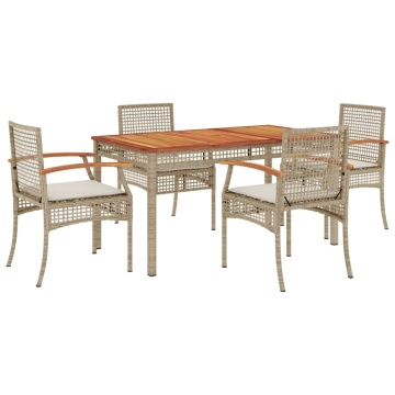 Set mobilier de grădină cu perne, 5 piese, bej, poliratan - Img 2