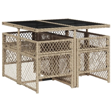 Set mobilier de grădină cu perne, 5 piese, bej, poliratan - Img 8