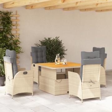 Set mobilier de grădină cu perne, 5 piese, bej, poliratan - Img 1