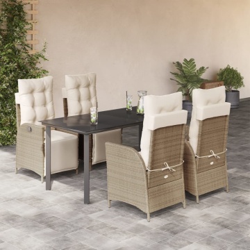 Set mobilier de grădină cu perne, 5 piese, bej, poliratan - Img 1