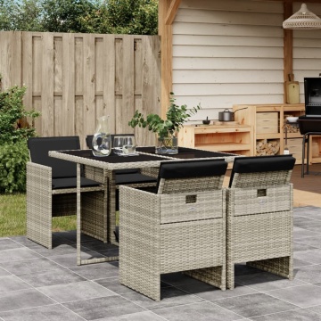 Set mobilier de grădină cu perne, 5 piese gri deschis poliratan - Img 1