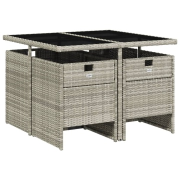 Set mobilier de grădină cu perne, 5 piese gri deschis poliratan - Img 3