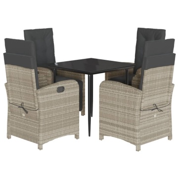 Set mobilier de grădină cu perne, 5 piese gri deschis poliratan - Img 2