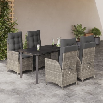 Set mobilier de grădină cu perne, 5 piese gri deschis poliratan - Img 1