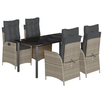 Set mobilier de grădină cu perne, 5 piese gri deschis poliratan - Img 2