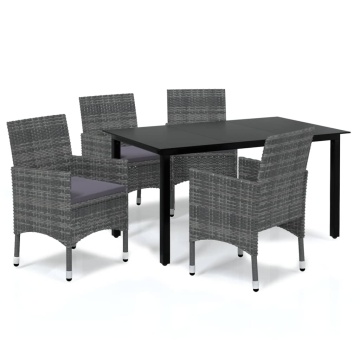 Set mobilier de grădină cu perne, 5 piese, gri, poliratan - Img 2