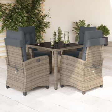 Set mobilier de grădină cu perne, 5 piese, gri, poliratan - Img 1