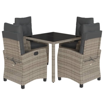 Set mobilier de grădină cu perne, 5 piese, gri, poliratan - Img 2